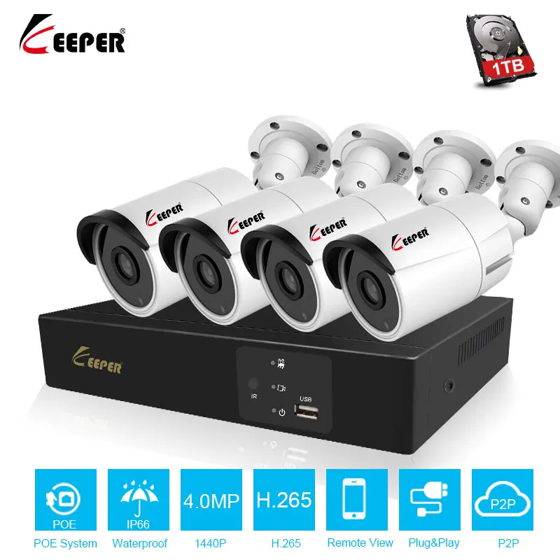 H.265 4CH 4MP POE NVR CCTV Системы 4 шт. открытый Водонепроницаемый PoE IP Камера комплект P2P