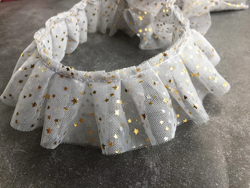 20yards/lot 5cm wide Fold Mesh Ruffle Lace Trim Gold Star Decoration Pleated DIY Garment Skirt Hem Accessories Fabric | Дом и сад