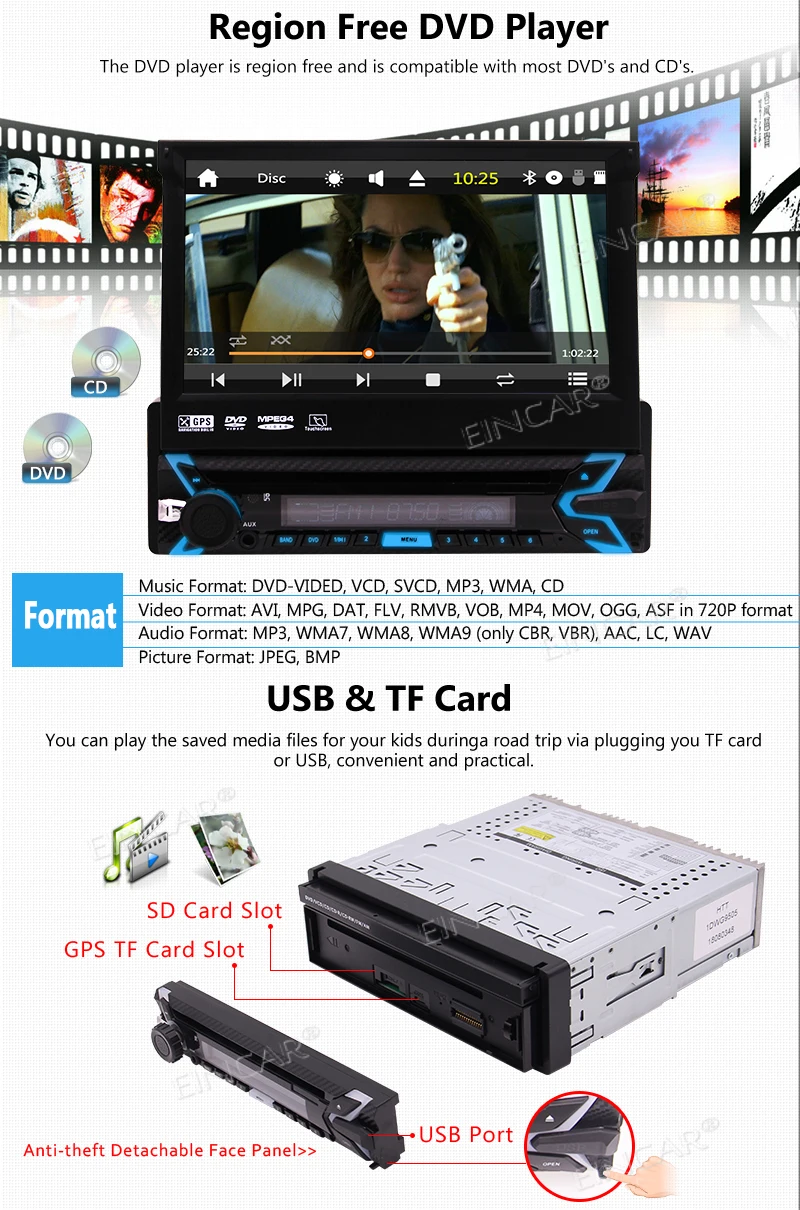 7 дюймов емкостный сенсорный экран один автомобильный dvd плейер din Опора GPS