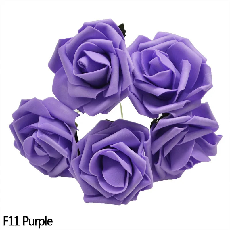 Purple 8 см искусственные из ПЭ-пены розы Свадебный букет невесты DIY скрапбук домашнее свадебное украшение большие поддельные розы вечерние принадлежности - Color: Purple