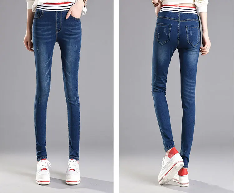 

Jeans for Women High Waist Jeans Woman High Elastic Plus Size Women Jeans femme Washed Casual Skinny Pencil Pants Denim Trousers