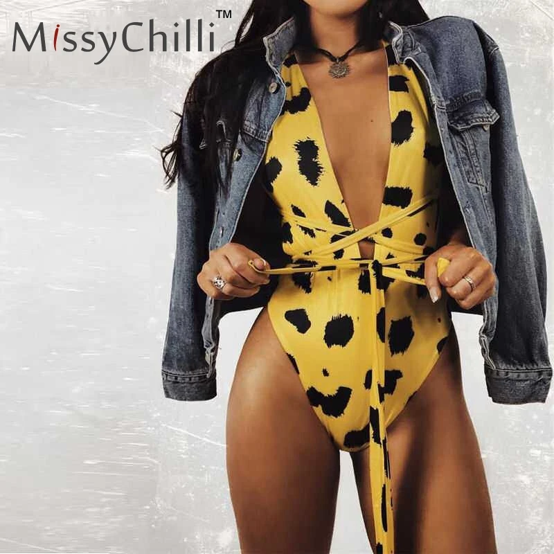 MissyChilli сексуальный купальник с глубоким v-образным вырезом и леопардовым принтом