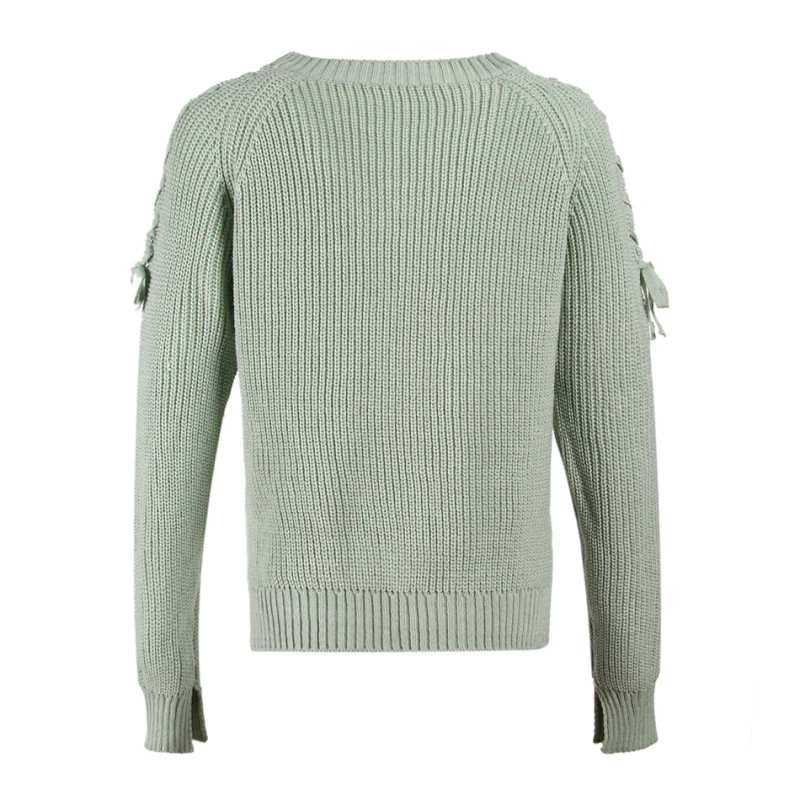 Off The Shoulder Sweater Women Fashion Lace Up V-Neck Hollow Out Long Sleeve Knitted Pullover Loose Tops | Женская одежда