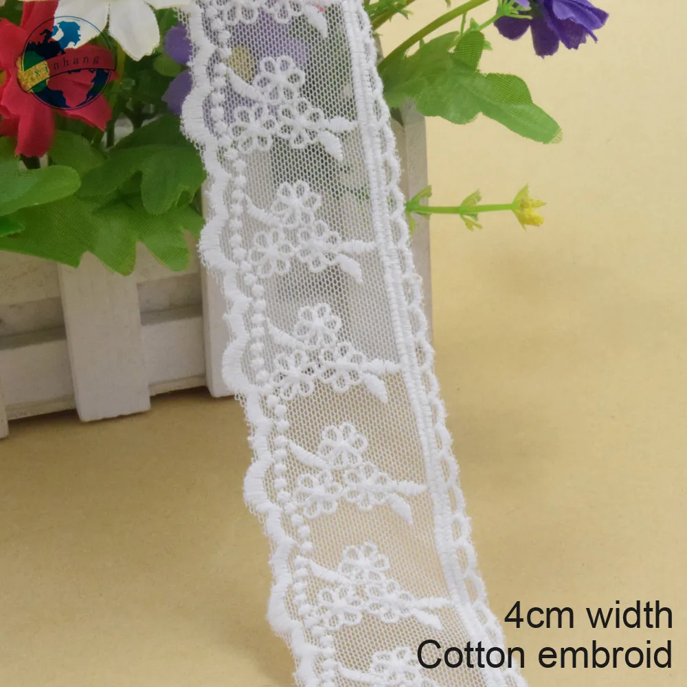 

10yards 4cm Wide White Cotton Embroid Lace Edge Sewing Ribbon Guipure Trim Wedding DIY Garment Dress Accessories Doll Lace#3956