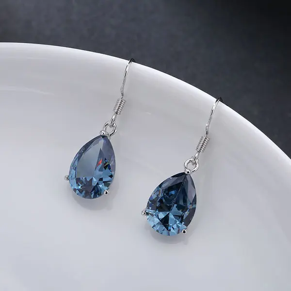 Sky Blue Модные Винтажные длинные серьги в виде капель с красным кристаллом, висячие серьги в виде цветка, женские вечерние Висячие серьги на свадьбу - Окраска металла: Sky Blue