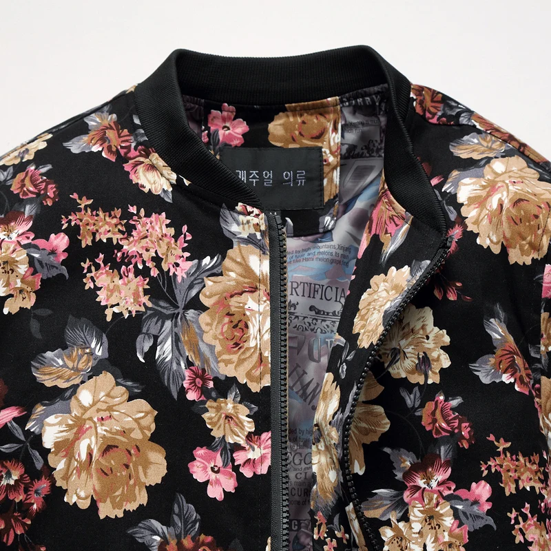 

Bomber Jacket Men Autumn jaqueta masculino Men Floral Jackets Korean Slim Fit Long Sleeve Men Coats Mens Clothes Windbreaker 5XL