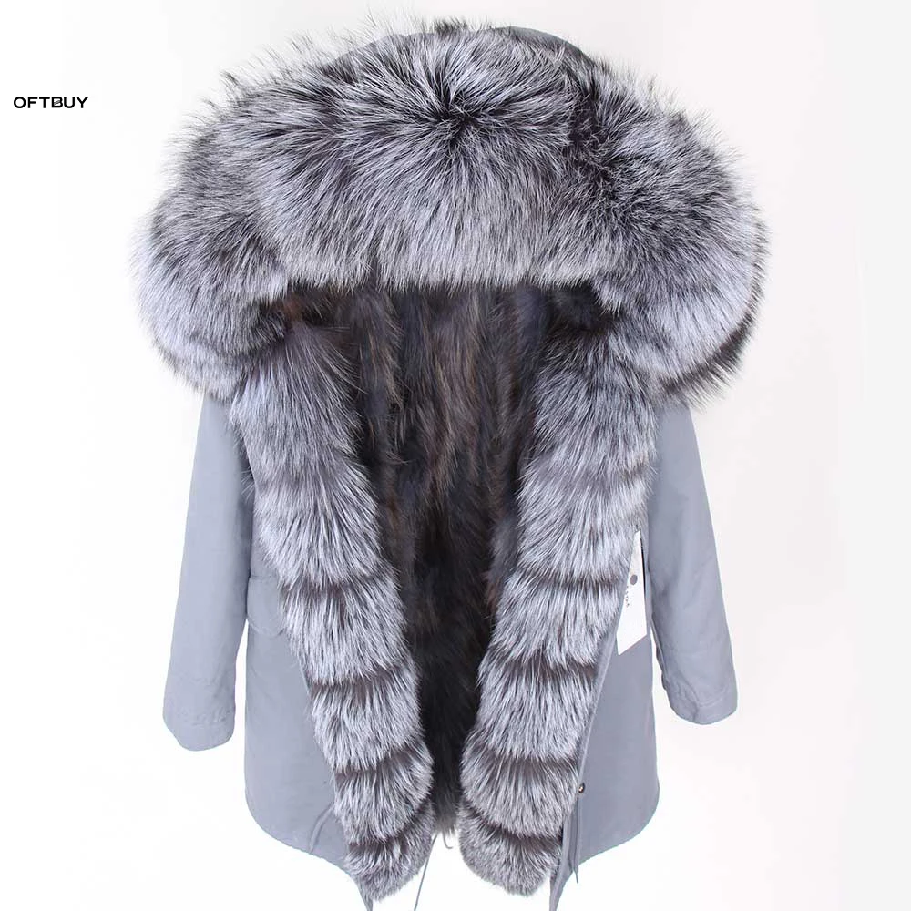 OFTBUY, зимняя женская куртка, пальто с натуральным мехом, парка с натуральным лисьим воротником, подкладка из лисьего меха, Черное длинное пальто в полоску, уличная одежда, новая мода