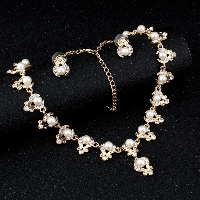 Женский комплект из колье и серёг с искусственным жемчугом|designer jewelry set|jewelry