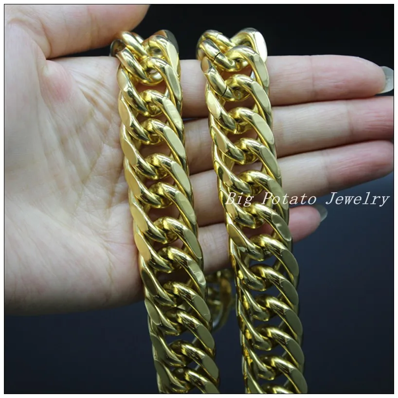 

8-40 "18,7 мм крутые 316L нержавеющая сталь золотые мужские ожерелья и браслеты Браслет Снаряженная Цепь тон Высокое качество тяжелые ювелирные и...