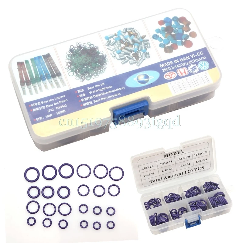 

120Pcs/Set HNBR Car Van Air Conditioning Rubber Washer O Ring Seal Assortment