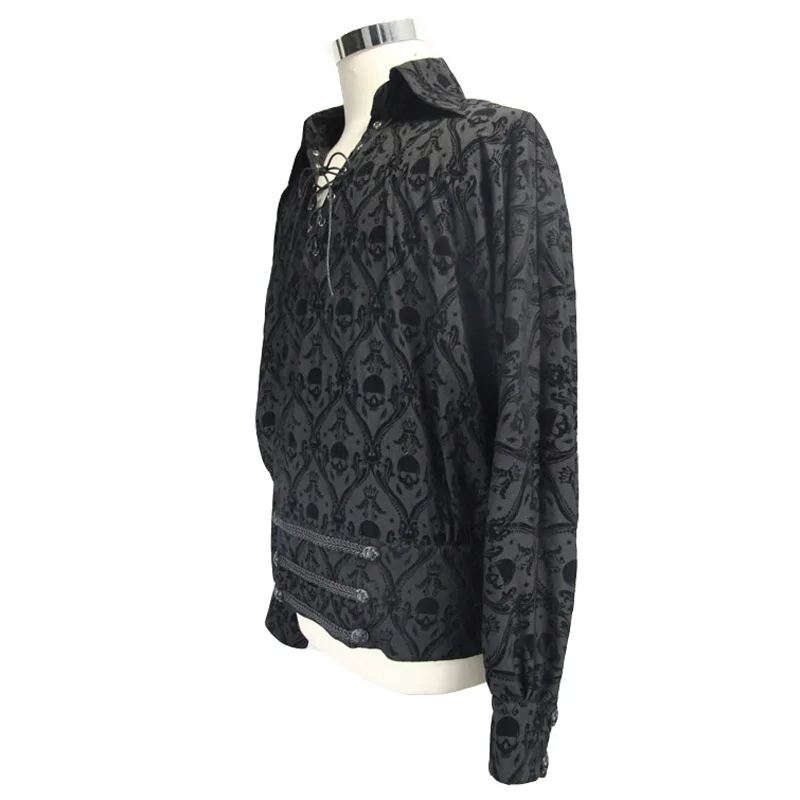 Мужская блузка с вышивкой черная Повседневная Блузка в готическом стиле длинным