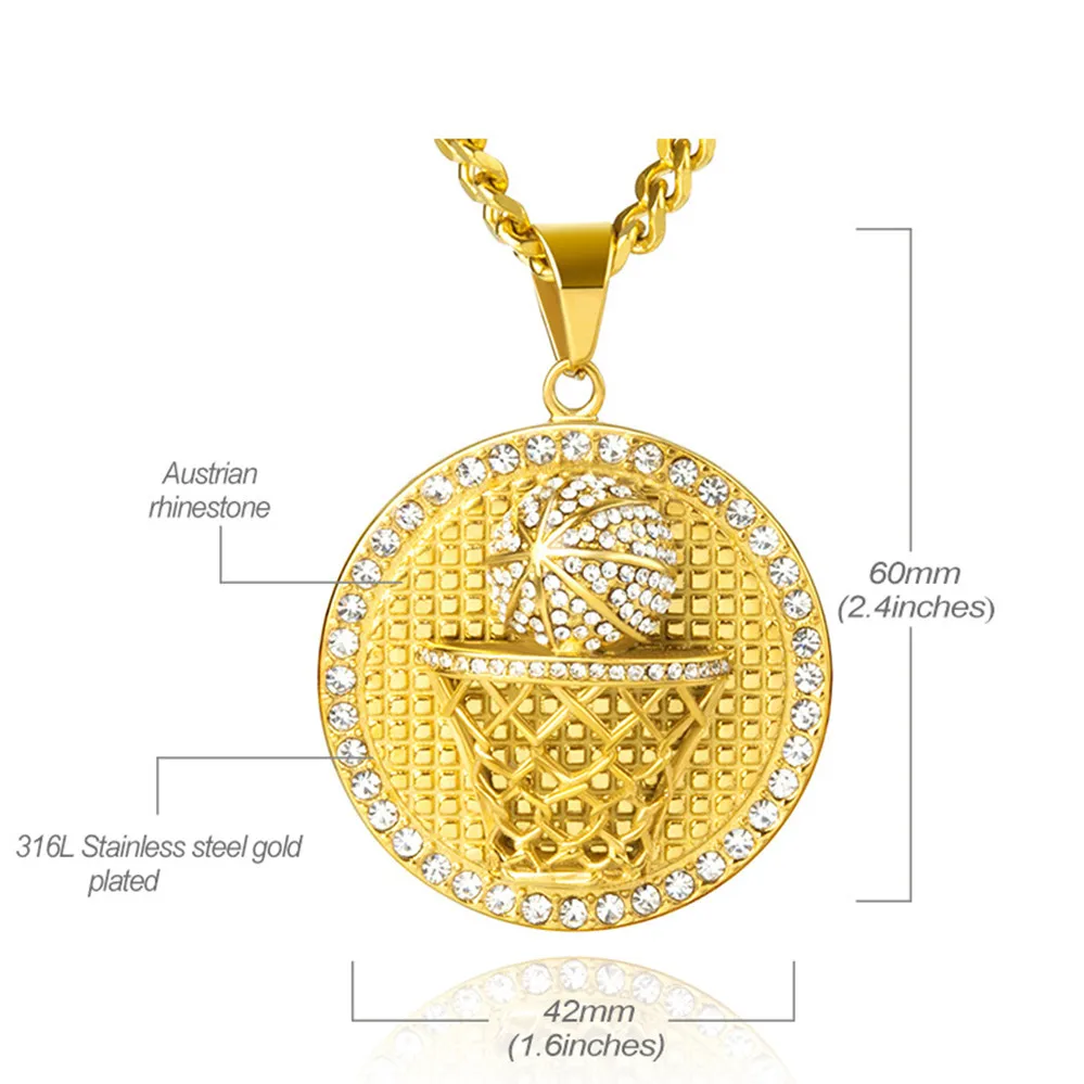 MCSAYS Хип хоп ювелирных изделий Iced Out Bling Полный Кристалл baskball Хооп Круглый Кулон