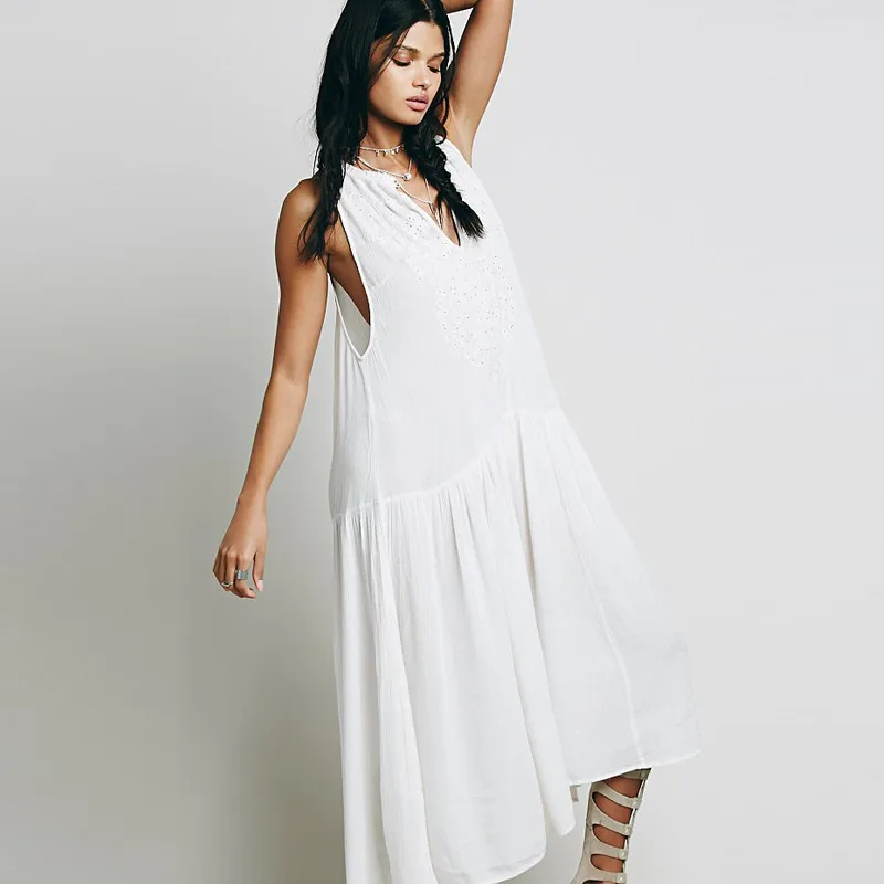 BOHO люди 2017 летние пляжные праздничные платья без рукавов макси с v-образным