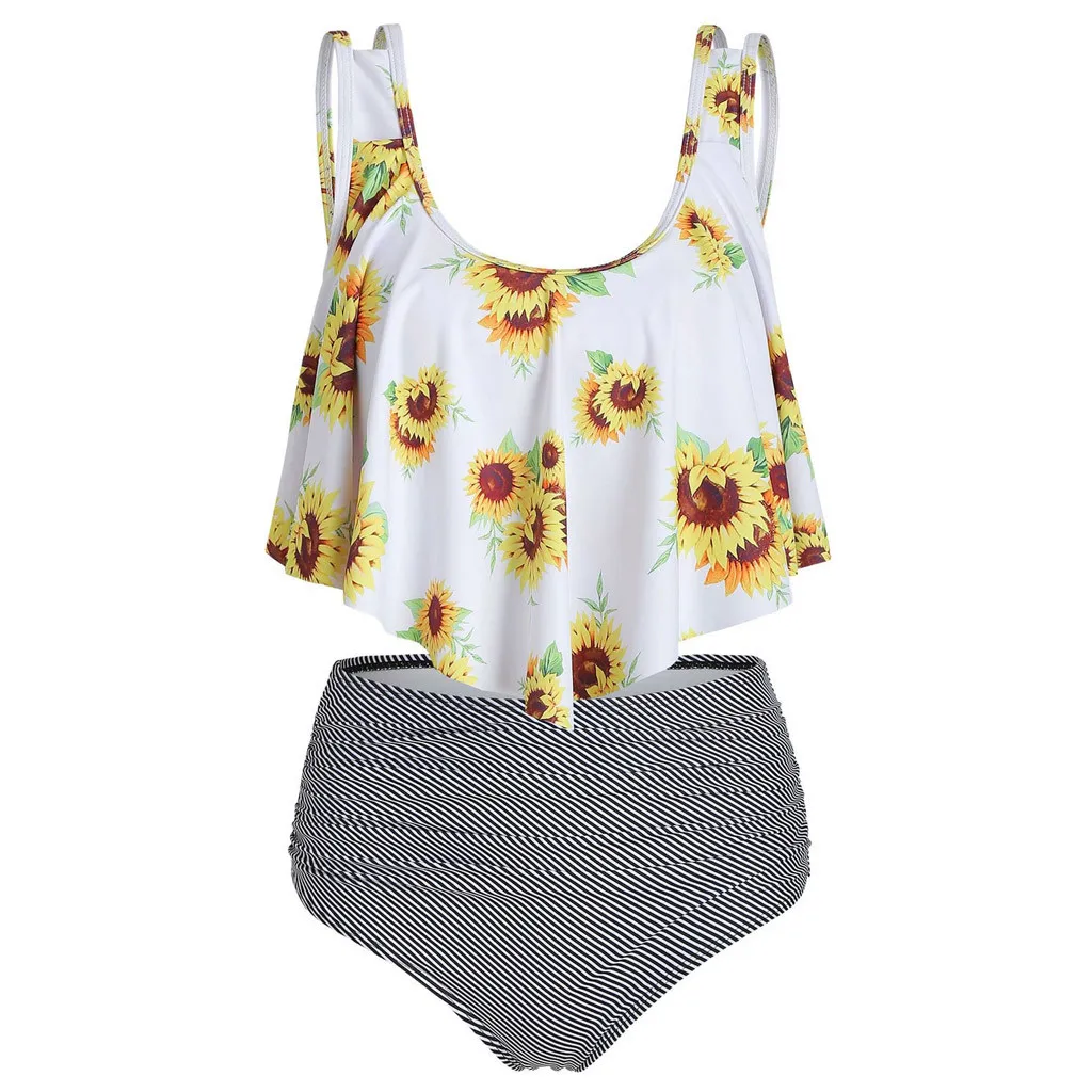 Женский купальник с высокой талией SAGACE бикини цветочным принтом и подсолнухами