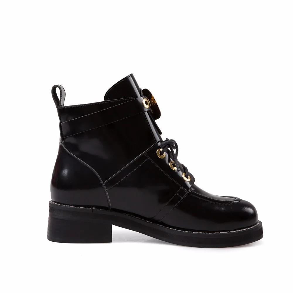 Arden Furtado 2018 spring autumn genuine leather platform motorcycle ankle boots metal matin lace up buckle women's shoes | Обувь