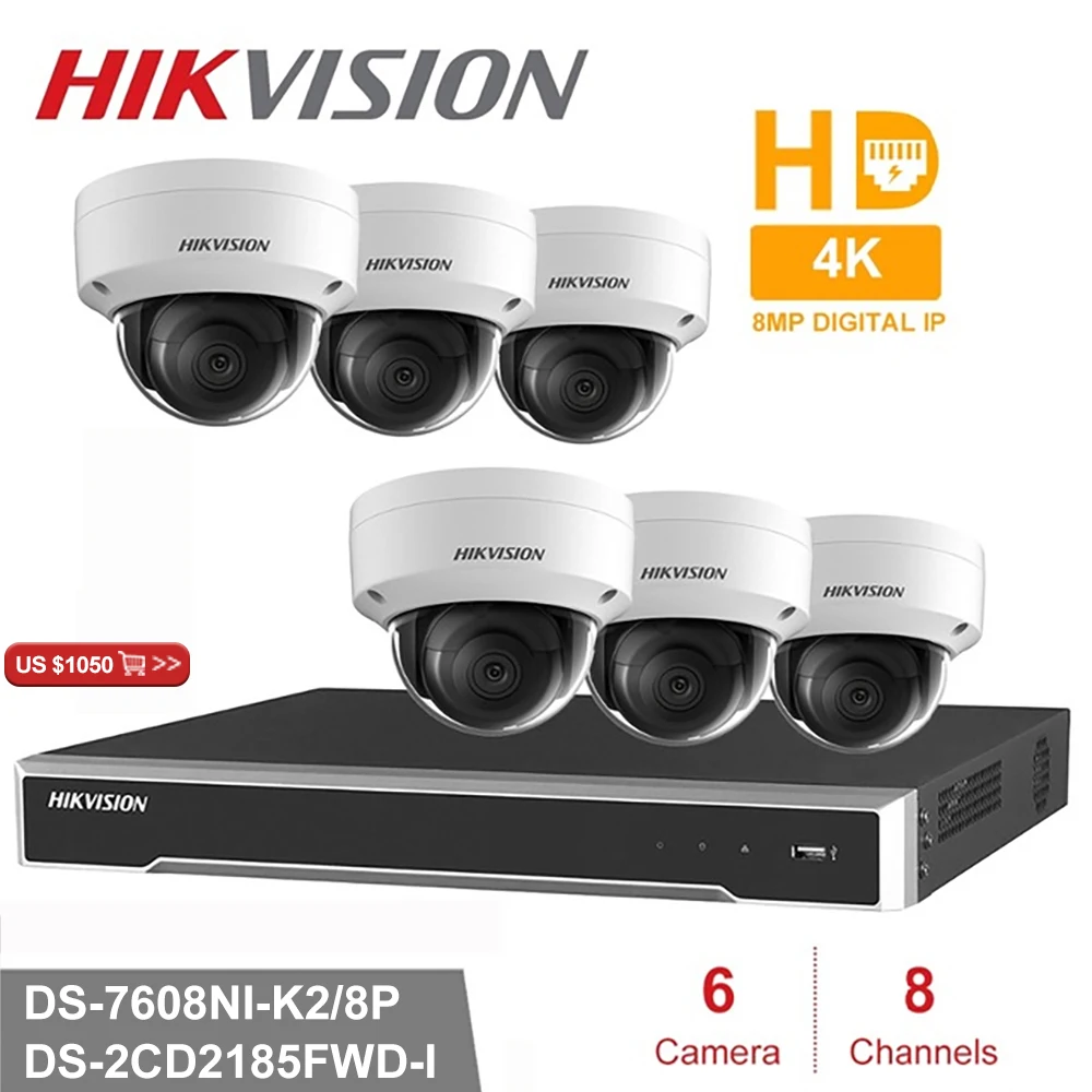 Hik 8CH HD PoE NVR комплект 6 шт. 8MP DS-2CD2185FWD-I CCTV система безопасности купольная наружная ip-камера IR ночного видения набор для наблюдения