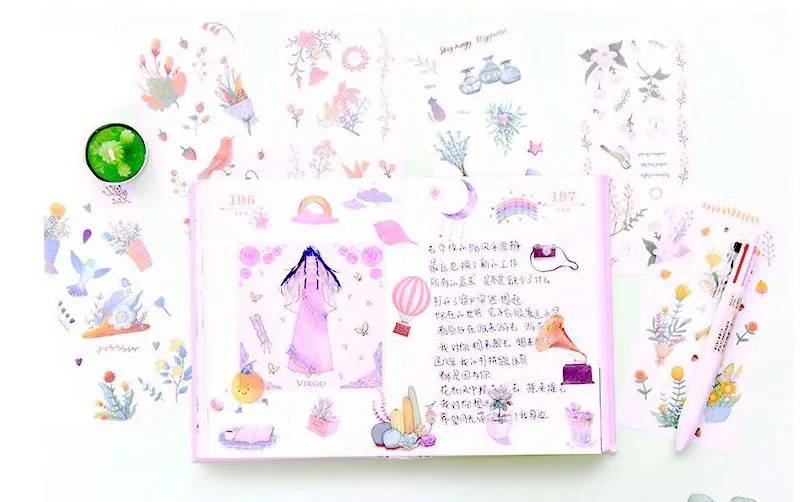 6 шт. Kawaii суккуленты, клеящиеся наклейки, креативные наклейки с фруктами, канцелярские наклейки для детей, декоративные дневники, принадлежности для скрапбукинга