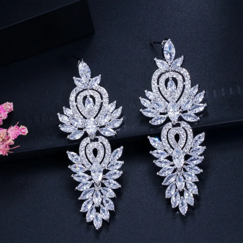 ThreeGraces нигерийский дизайн женские роскошные Камни CZ инкрустация длинные капли кристалл большие сережки для свадебной вечеринки ER221