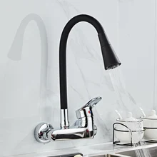 Wall Mounted Kitchen Faucet Wall Kitchen Mixers Kitchen Sink Tap 360 Degree free Swivel Flexible Hose Double Holes