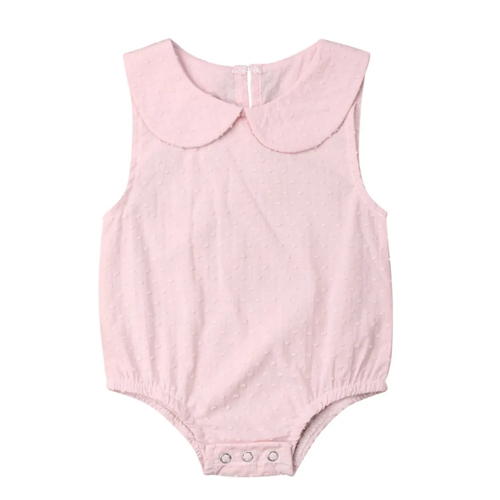 Pink Одежда для новорожденных; Одежда для новорожденных мальчиков; летний однотонный комбинезон с кукольным воротником для девочек; боди пляжный костюм - Color: Pink