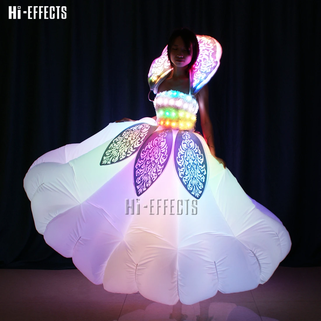 

LED luminous long evening dress ballroom party dance nightclub dress full color change led clothing for stage wear show