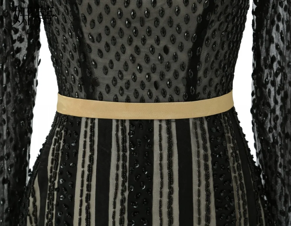 Сексуальное черное прозрачное прямое вечернее платье с длинным рукавом и