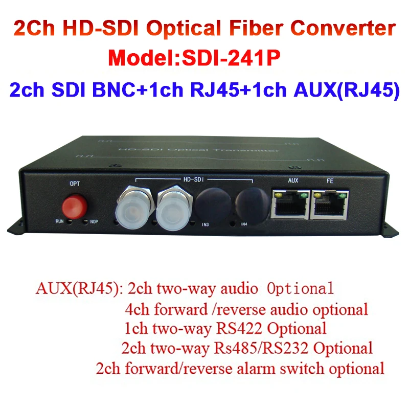 2CH HD-SDI Аудио Видео Волоконно-оптический медиа конвертер с 1ch 10/100 Ethernet 20 км FC / SC