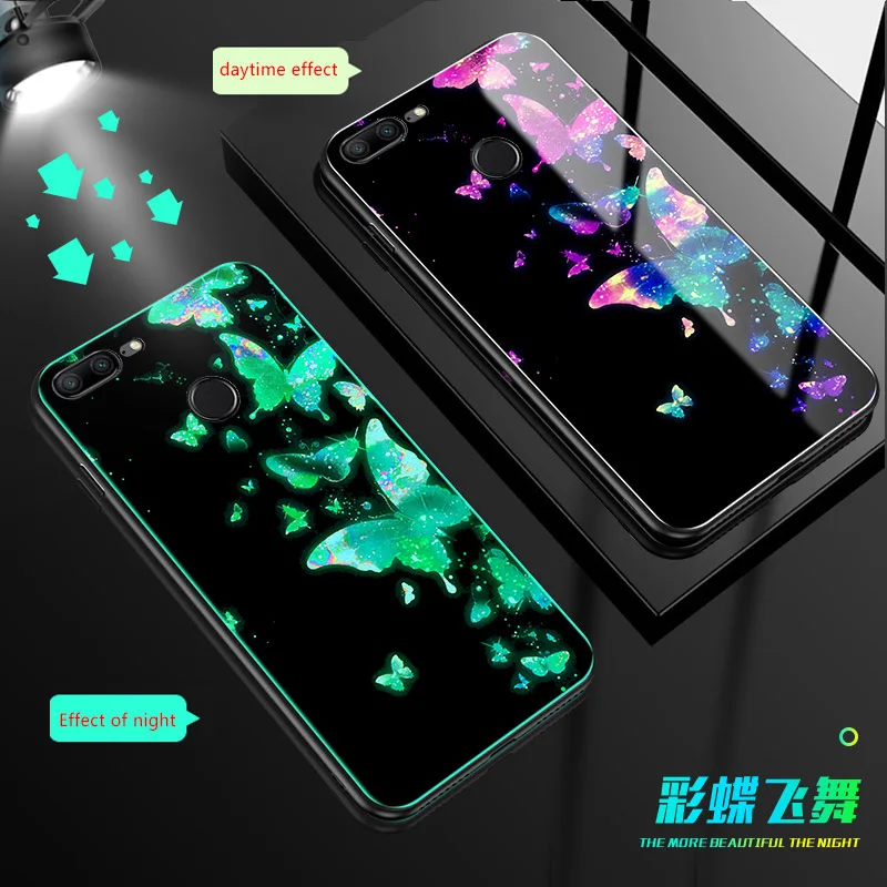 Чехлы со светящимся стеклом для телефонов huawei Honor 9 Lite 9i роскошный ударопрочный