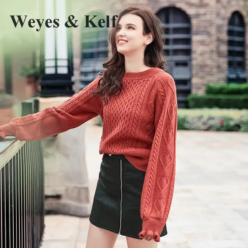 Weyes &amp Kelf Long Sleeve Warm Women Sweaters And Pullovers 2018 Solid Orange O-neck Womens Pulover Winter Jumpers | Женская одежда