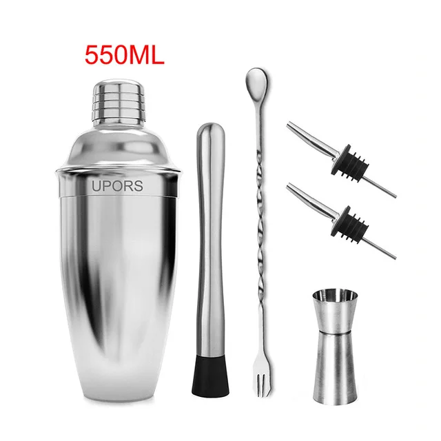 550ML 6PCS UPORS шейкер 550 мл/750 мл нержавеющая сталь Вино мартини Бостонский шейкер Миксер для бара вечерние инструменты бармена барные аксессуары - Цвет: 550ML 6PCS