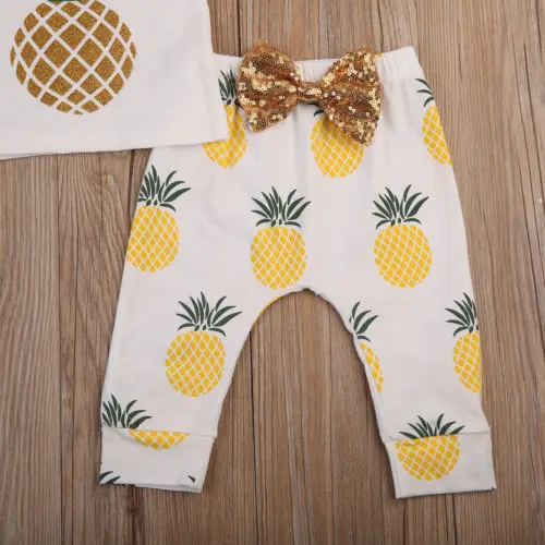 Модные для маленьких мальчиков и девочек футболка комплект одежды детей ананас