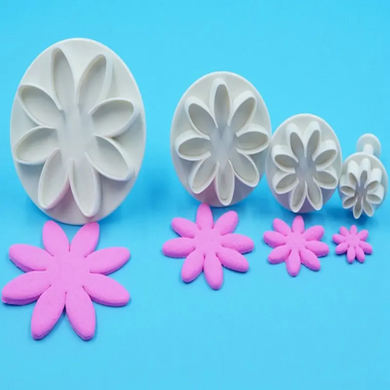 

4pcs Flower Cookie Cutter Set Sugar Craft Paste Plunger Cutter Fondant Mold Cake Decorating Tools