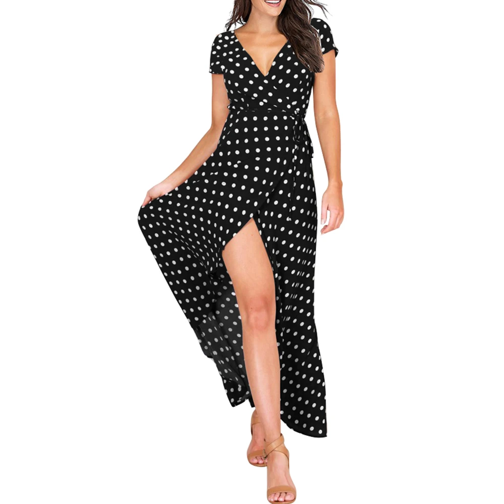 Berydress летнее платье в горошек с коротким рукавом женское сексуальное Макси