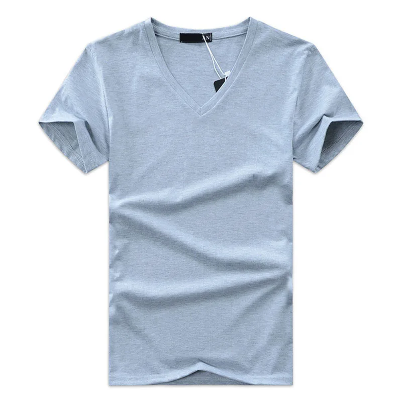 

4PC 2021 High Quality Fashion Summer Men V neck Tshirt cotton short sleeve tops Casual Men Slim Fit Classic Brand Tshirt 5XL
