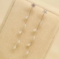 hotsale new arrival elegant women silver long zircon leaves tassel earrings small crystal drop earings fashion jewelry for women