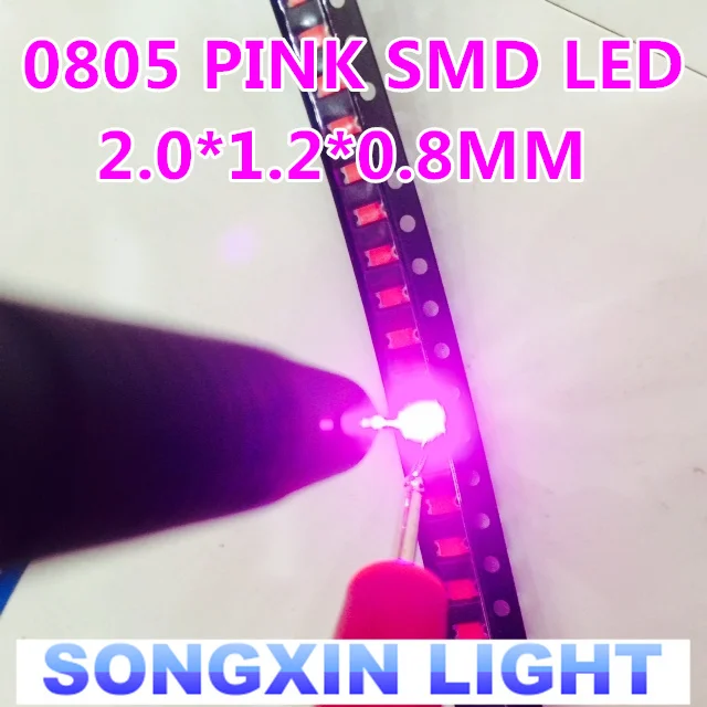 100 шт 0805 SMD светодиодный розовый (2012) светодиод комплект лампа чип светильник