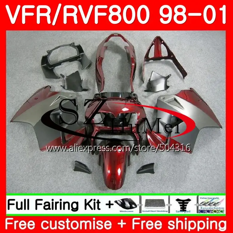

Kit For HONDA VFR800R Interceptor VFR800 98 99 00 01 112SH.22 VFR 800RR 800 RR VFR800RR 1998 1999 2000 2001 Fairing Grey red new