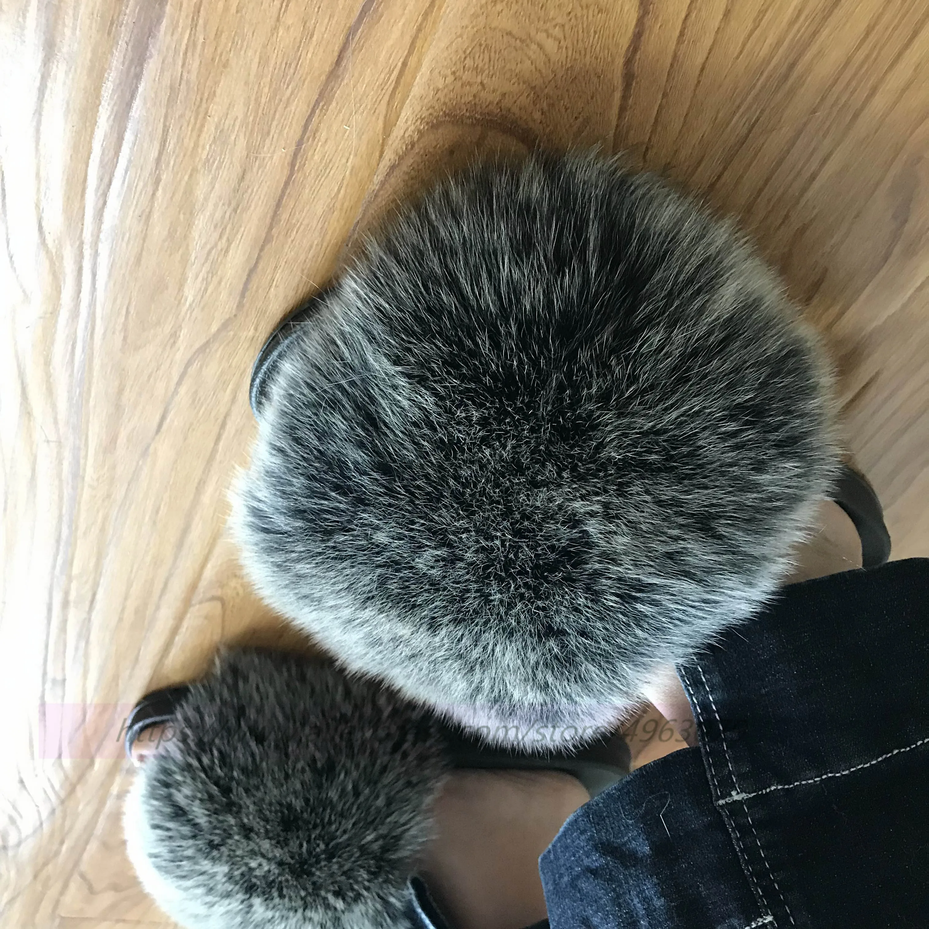 FunFur Max/большой размер XXL Шлепанцы из натурального меха лисы черного цвета Женские