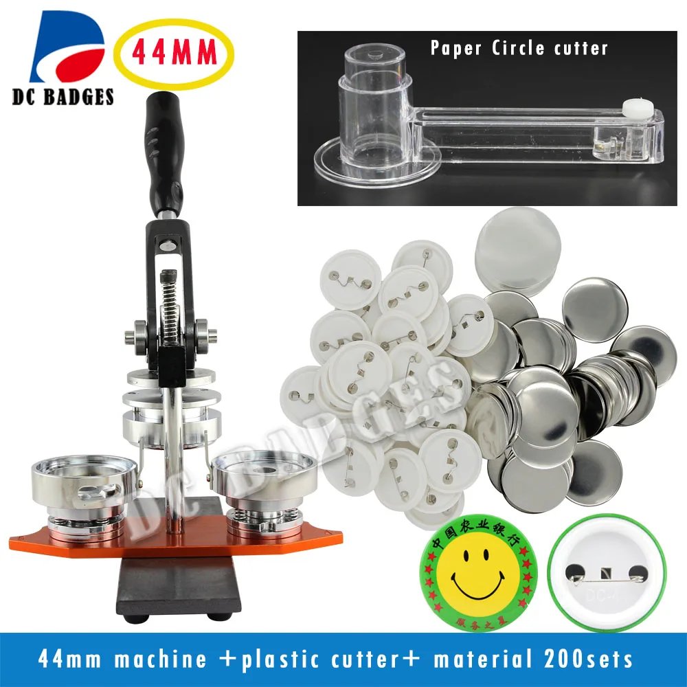

Бесплатная доставка, 1-3/4 дюйма, 44 мм, вращающийся значок, фрезер + регулируемый круглый резак + 200 комплектов, материал для бейджа Pinback