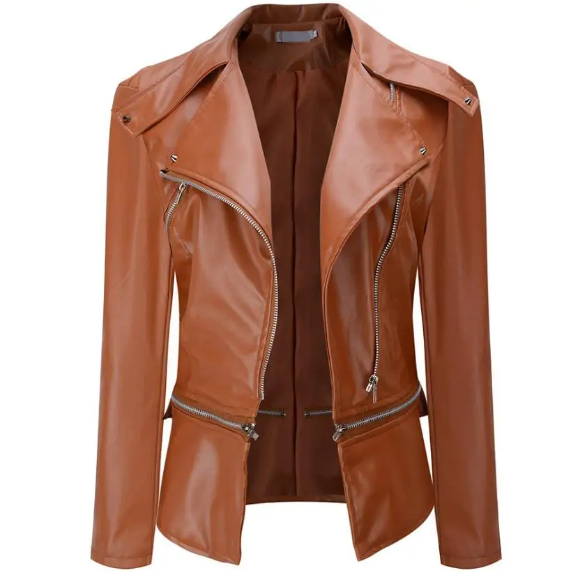 

Осень-зима 2018, новая кожаная куртка, Женская приталенная мотоциклетная куртка, кожаная женская куртка