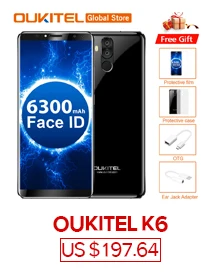 OUKITEL K6 18:9 полный дисплей разблокировка лица 6,0 ''FHD 6 ГБ ОЗУ 64 Гб ПЗУ MT K6 763 Восьмиядерный 21 МП 4 камеры 6300 мАч NFC мобильный телефон