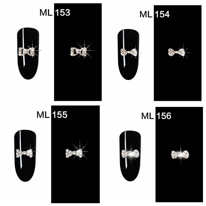 10 шт. Серебряный галстук бабочка для ногтей сплав + кристалл AB Стразы крошечный