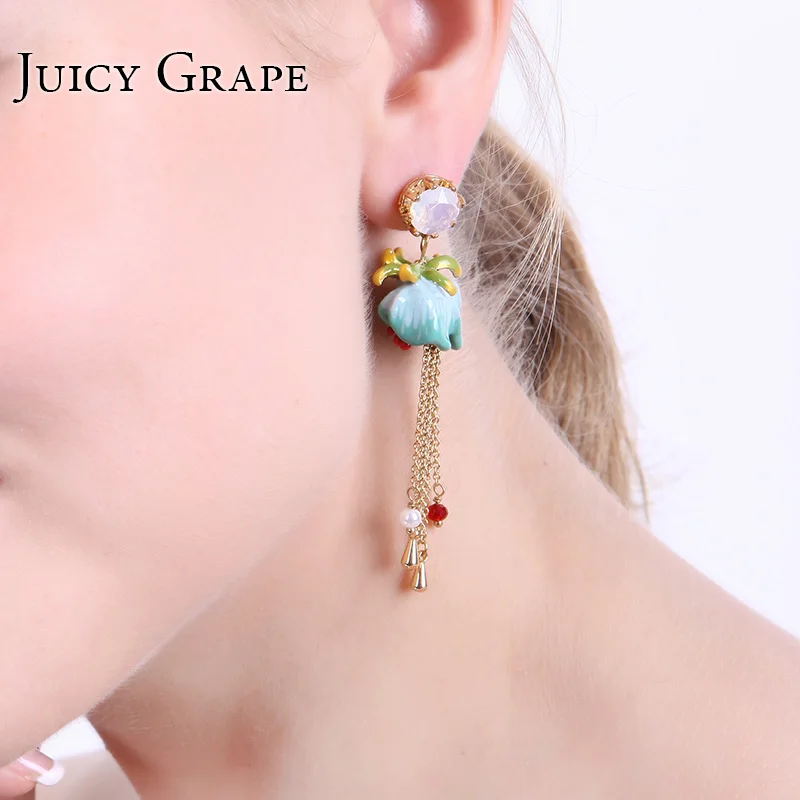 Лилия в долине эмаль шпилька кисточкой модные женские серьги ювелирные