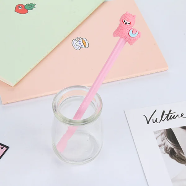 24 PCS Cartoon Creative Plush Alpaca Neutral Pen Cute Young Black Water-based Pen Student Stationery Kawaii School Supplies - Цвет: C