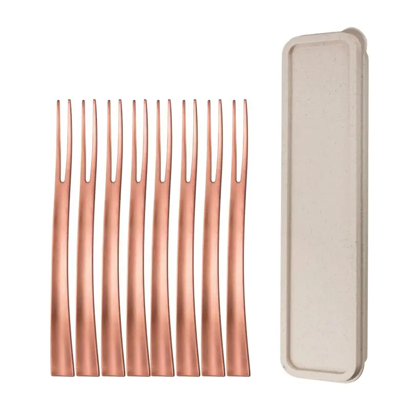 pink 8 pcs JueQi 4/8 шт цветная вилка из нержавеющей стали для фруктов кухонный набор столовых приборов вилка для торта, десертная посуда для закусок чайная столовая вилка - Цвет: pink 8 pcs