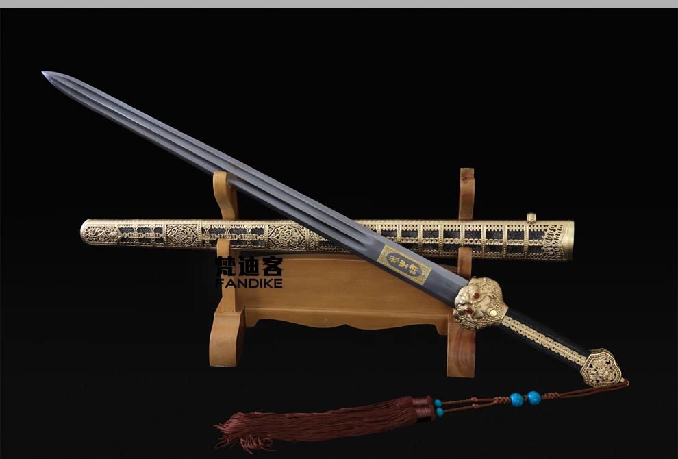 High quality Handmade Folded Steel Double Groove Real leather Scabbard Chinese sword Ming dynasty Sharp Blade