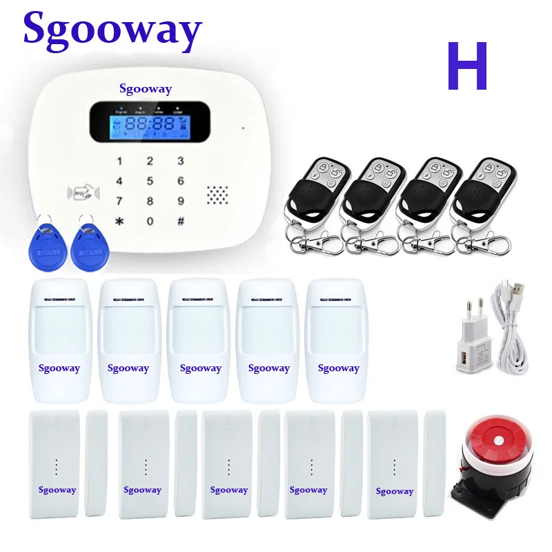 Sgooway GSM сигнализация Система безопасности автоматический циферблат приложение беспроводная домашняя охранная сигнализация датчик движения охранный дом сигнализация DIY комплект - Цвет: Set H