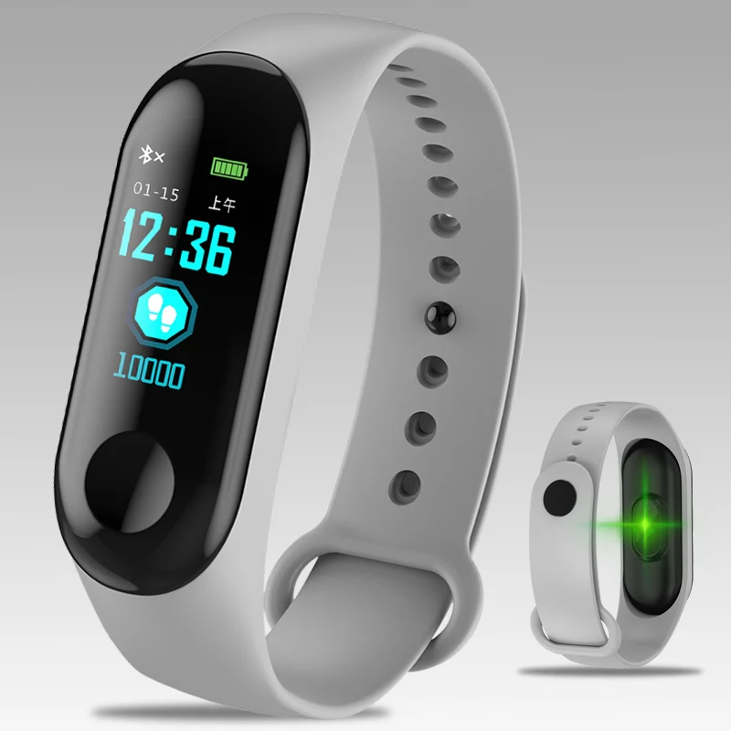 Gray Модные мужские и женские Смарт-часы M3, браслет, Bluetooth, спортивные, водонепроницаемые, пульсометр, шагомер, мониторинг сна, смарт-браслет - Цвет: Gray