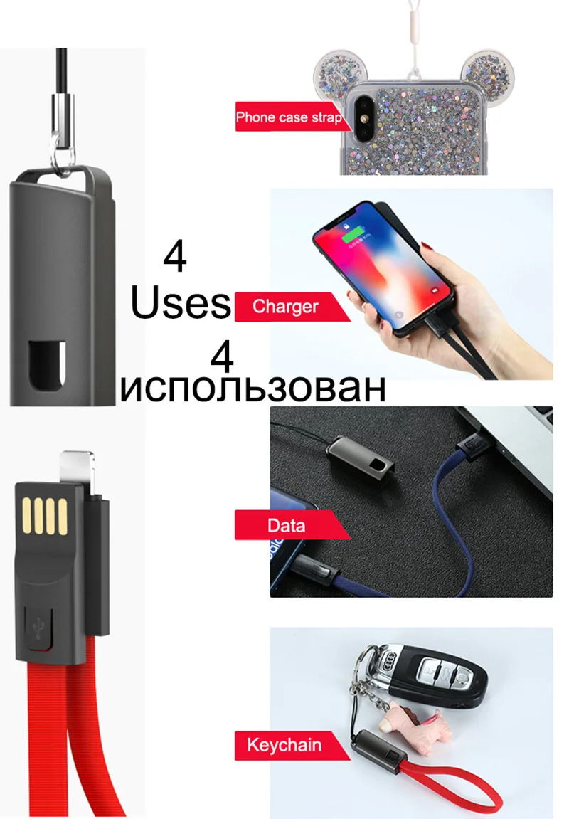 Брелок-шнур данных USB кабель зарядного устройства для iPhone 6 S 6 S 7 8 Plus 5 5S X XR XS Max iPad короткий провод для быстрого заряда шнур