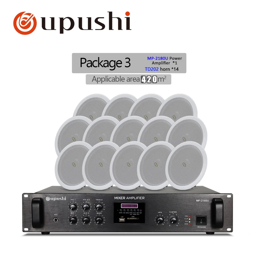 180W with 14 speaker Oupushi MP-2120DU усилитель мощности с TD202 потолочный динамик посылка наборы для PA системы - Цвет: 180W with 14 speaker